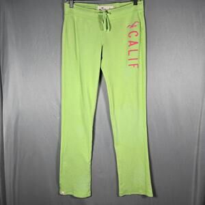 Hollister Womens Small Green Sweatpants Pink Logo CALIF Surf Lounge Y2K 2000s
